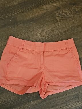 J Crew Coral Pink Sz 2 100% Cotton Chino Khaki Shorts Prep Preppy Classic Beach
